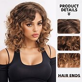 お買い得  トレンドの合成ウィッグ-人工毛ウィッグ ディープ・カーリー アフロキンキー アシメントリー・ヘアカット バング付き 機械製 かつら 14 インチ A1 合成 女性用 クラシック 快適 カラーグラデーション マルチカラー