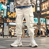 abordables Pantalons Cargo-Homme Pantalons Cargo Pantalon Jogger Pantalons Cordon de serrage Taille Élastique Multi-poches Uni Portable Extérieur Quotidien Camping &amp; Randonnée Mode Classique Noir Blanche