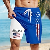 お買い得  独立記念日ボトムス-アメリカ独立記念日 男性用 アメリカの米国旗 愛国 1776年 裏地付きショートパンツ 2 in 1 スイムショーツ スイムトランク ミディアムウエスト 祝日 サイドポケット コンプレッションライナー付き 伸縮性のあるドローストリングウエスト デザイナー 衣類