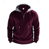 economico felpe in pile-Per uomo Felpa con cappuccio Felpa con cappuccio in pile Aalbicocca Rosso bordeaux Nero Bianco Rosso Con Cappuccio Blocco di colori Con zip Blocco di colore Zip a un quarto Sport &amp; Outdoor Quotidiano