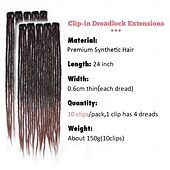 abordables Crocheter les cheveux-Extensions de cheveux à clipser pour dreadlocks de 24 pouces, 10 clips, 40 brins, synthétiques, faites à la main, souples, pour femmes, 1b/30