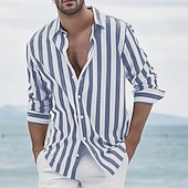 voordelige Geometrisch patroon-Voor heren Geometrisch Gestreept Overhemd Overhemd met knopen Lange mouw Mode-casual Dagelijks gebruik Causaal Strand Kleding Zomer Lente Strijkijzer 3D-afdrukken Linnenachtig shirt Zwart Blozend