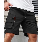 baratos Ar livre-Homens Bermuda Cargo Calção Shorts de verão Com Cordão Cintura elástica Bolso multi Tecido Conforto Vestível Comprimento do joelho Ao ar livre Esporte Diário Moda Casual Preto Azul Marinho