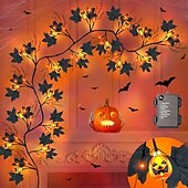 cheap Battery String Lights-1.8M/6Ft 54 LED Beads Halloween String Lights Black Willow Lantern Pumpkin Bat Maple Leaf Wall Desktop Halloween Party Atmosphere Decorative Light AAA Waterproof Battery Box