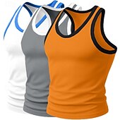 preiswerte Fitness Tank-Tops-3-teiliges Herren-Tanktop, Unterhemd, ärmellos, Unterhemd, Unterhemd, ärmellos, U-Ausschnitt, Rundhalsausschnitt, Sommer, Farbblock, Pit-Streifen, Modedesigner, sportliches Tanktop