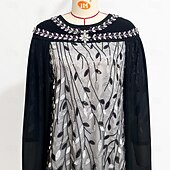 economico Lunghezza del pavimento-Abito con mantello A-Line madre della sposa elegante scollo rotondo cristalli lunghezza sul pavimento maniche lunghe con ricami in pizzo