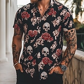 Chemise rétro pour hommes Chemise d'été Chemise à boutons à manches courtes Style gothique sombre Extérieure Vacances Été Printemps Chute Chemises à col 3D imprimées Noir Vert foncé abordables Chemise vintage-Chemise rétro pour hommes Chemise d'été Chemise à boutons à manches courtes Style gothique sombre Extérieure Vacances Été Printemps Chute Chemises à col 3D imprimées Noir Vert foncé