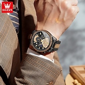 economico Orologi al quarzo-OLEVS 3645 orologio da uomo, orologio al quarzo originale di alta marca, cronografo multifunzionale in legno massello, orologio con fasi lunari