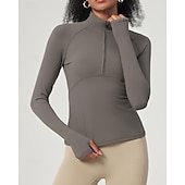 billiga Löpar-T-shirts och linnen-Dam T-shirt för jogging Fjärdedels blixtlås Pullover Långärmad Överdelar Fritids- Höst Andningsfunktion Snabb tork Lättvikt Tennis Golf Löpning Sportkläder Sportkläder Solid färg Svart Mörkgrön Grå