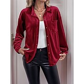 preiswerte Damen Einfache Oberteile-Damen Hemd Einfarbig Elegant Stilvoll Lässig Langarm Hemdkragen Normale Oberteile Täglich Knöpfe Rote Blau Braun Grün Sommer Frühling