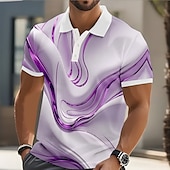 halpa Miesten geometrinen poolo-Miesten Abstrakti Geometrinen Polo Lyhythihainen Poolopaidat Kauluskäänne Business Casual liiketoiminta Urheilu- ja treenivaatteet Arki-asut Napit 3D-tulostus Kesä Keltainen Punastuvan