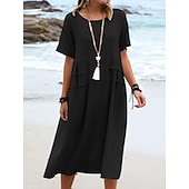 preiswerte Kleider-Damen Midikleid T-Shirt-Kleid Sommerkleid Lässig Täglich Normale Passform Einfach Kurzarm Rundhalsausschnitt Schwarz Orange Aprikose Grau Sommer