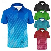 billiga Golfpikétröja för män-Herr Randig Sport pikétröjor Golftröja Kortärmad Polotröjor Skjortor med krage Ledigt Sportkläder Semesterkläder Knappar 3D-utskrift Sjöblå Svart Vin
