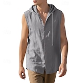 preiswerte Fitness Tank-Tops-Herren Tank Top Weste Unterhemd Ärmelloses Shirt Ärmellos Mit Kapuze Sommer Einfach Mode Designer Basic Knöpfe Urlaub Straße Ausgehen Schwarz Weiß Gelb Top T-Shirt für Herren