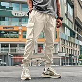 abordables Pantalons Cargo-Homme Pantalons Cargo Pantalon Jogger Pantalons Cordon de serrage Taille Élastique Multi-poches Uni Portable Extérieur Quotidien Camping &amp; Randonnée Mode Classique Noir Blanche