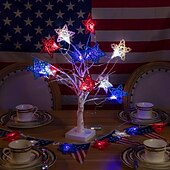 cheap Battery String Lights-1 Pc 3M-20 LED Star String Lights Red, White, Blue Vine Weaving Pentagram Light String July 4th Independence Day Party Patriotic Atmosphere Decorative Light AAA Battery Box