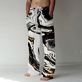 cheap Men&#039;s Printed Casual Pants-Men&#039;s Marble Abstract Liquid Art Trousers Baggy Pants Casual Pants Mid Waist Casual Outdoor Vacation Daily Drawstring Elastic Waist Wide Leg Summer Spring 3D Print Black Yellow Green