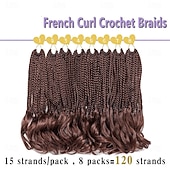 economico Capelli all&#039;uncinetto-Trecce ricce francesi pre-anellate, capelli castani scuri da 12 pollici, all&#039;uncinetto per donne, confezioni da 8 trecce corte all&#039;uncinetto con punte ricce, extension per capelli sintetici 33#
