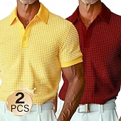 billiga Herrars klassiska polo-herr 2 st våffelpikétröjor semester casual nedbäddningströja kortärmad semester fritid enfärgad ficka sommar