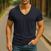 abordables t-shirts de base-Homme T-shirt Chemise à manches courtes Manche Courte Col en V Été Uni Mode Designer Basique Fermeture éclair Vacances Rue Sortir Noir Blanche Rose Claire T-shirt haut de gamme pour homme