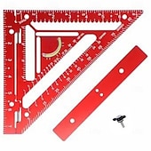 cheap Tools &amp; Home Improvement-Innovative Rafter Square Tool for Carpenters, Rotating Fence , CNC Milled Aluminum, Jig Block for Repetitive Markings, High Contrast, Black/Red/Blue