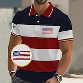  4. července 2026 250. Pánské Barevné bloky Americká americká vlajka Polokošile Tlačítko nahoru Polos Golfová košile Krátký rukáv Polo tričko Klopa Módní Na běžné nošení Denní Festival Tisk Léto