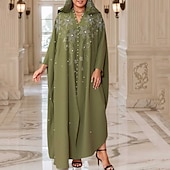 tanie Sukienki boho-Damskie Długa sukienka sukienka maxi Codzienne sukienki Sukienka Boho Strój zachodni Moda muzułmański Na zewnątrz Impreza Święto Regularny Kwiat Długi rękaw Kaptur Biały Zieleń wojskowa Czerwony