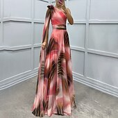 abordables Robes fleuries élégantes-Femmes Robe Longue Maxi Robe Robe de Bal Robe de Soirée Élégant Mode Soirée Occasion Spéciale Coupe régulière Fleur Manche Courte Une Épaule Rose Claire Rouge Bleu Été