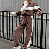 tanie dresy-Damskie Dres Bluza Komplet sportowy Kieszeń Kolorowy blok Zestawy odzież Jesień Zima Biały Burgundowy Siłownia Trening Sportowy Keep Warm Odporność na wiatr Miękka Długi rękaw Sport Odzież sportowa