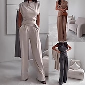 cheap Women&#039;s Blouse Suits-Women&#039;s Fashion Streetwear Daily Pants Sets Sleeveless Round Neck Solid Color Ruched Casual Daily Dark Grey Black White Spring Loose Fit