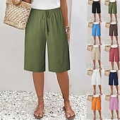 baratos Shorts-Mulheres chinês Bermudas Férias Moda Básico Comprimento do joelho Cintura Alta Tecido Bolsos Cintura elástica Confortável Macio Micro-Elástica Ao ar livre Rua Verde Militar Azul marinho Preto Branco