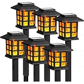 preiswerte Landschaftslichter-6 Stück Solar-Außenleuchte, wasserdicht, kleines Haus, blinkende Flamme, Bodenstecker, Licht für Innenhof, Garten, Weg, Rasen, Terrasse, Halloween, Weihnachtsfest, Atmosphäre, dekoratives Licht,
