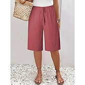 baratos Shorts-Mulheres chinês Bermudas Férias Moda Básico Comprimento do joelho Cintura Alta Tecido Bolsos Cintura elástica Confortável Macio Micro-Elástica Ao ar livre Rua Verde Militar Azul marinho Preto Branco