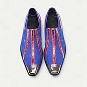 cheap Premium Leather Loafers-Men&#039;s Red Slip-On Leather Boots with Gold Tip Unique Printed Stripes–Modern Western Boots for Casual, Everyday Wear