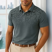 preiswerte Herren Elite Polo-Herren Männlich Blumen Blumenmuster Polo Strick-Polopullover Kurzarm Umlegekragen Polokragen Modern Formell Arbeit Sport &amp; Outdoor Knöpfe Drucken Frühling Rubinrot Weiß Hellblau