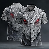 tanie Wzór 3D-Męskie Zwierzę Smok 3D Koszula Letnia koszula Zapinana na guziki koszula Krótki rękaw Styl Mrocznego Gotyku Święto Streetwear Lato Wiosna Wieczorne Druk 3D koszule z kołnierzykiem Czarny