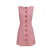 levne Šaty-Retro 50. léta 60. léta Mini Šaty Bez rukávů Tlačítko dolů Vzor gingham Dámské Karneval Dovolená Běžné / Denní Piknik Dospělí Šaty Léto