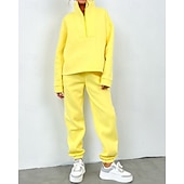 Χαμηλού Κόστους Αθλητικά κοστούμια-Γυναικεία Φόρμα Αθλητικές Φόρμες Φούτερ με πουλόβερ Τσέπη με φερμουάρ Μονόχρωμο Ρούχα σύνολα Φθινόπωρο Μαύρο Κίτρινο Σπαντέξ Προπόνηση Ένδυση γυμναστικής και άθλησης Τρέξιμο