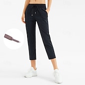 baratos calças capri-Mulheres Calças de fitness Calças de Pilates Calças de ioga Com Cordão Com bolsos Leve Cintura Alta Pilates Academia Zumba Calças Preto Verde Escuro Cinzento Roxo Outono Esportes Roupas Esportivas