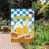 preiswerte Gartenfahnen, Banner-Oktoberfest Gartenflagge Deutsches Bayerisches 12 x 18 Zoll Gartenflaggen kleine Gartenflaggen für draußen Außenfahnen Bierdesign weiß blau kariert Feiertagsgartenflaggen