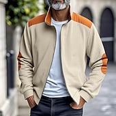 cheap Men&#039;s Jackets &amp; Coats-Men&#039;s Lightweight Jacket Corduroy Jacket Casual Jacket Vacation Daily Pocket Spring Fall Color Block Fashion Classic Stand Collar Regular Apricot Black White Yellow Wine Jacket