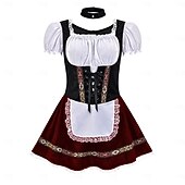 tanie Kobiety-Oktoberfest Mini Sukienka Dirndl Pokojówka Seksowny bawarski Alpejski Łąki Damskie Impreza Festiwal Piwa Tkanina w stylu tradycyjnym (30 cm)