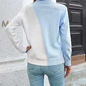 preiswerte Grafische Muster und Details-Damen Pullover Lässig Farbblock Grobstrick Rundhalsausschnitt Gestrickt Langarm Normale Oberteile Stricken Täglich Ferien Ausgehen Rosa Blau Herbst Winter