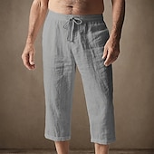 baratos Lar-Homens Calças Capri Shorts de linho Shorts de verão Shorts de praia Bolsos Cintura elástica Com Cordão Tecido Conforto Respirável Comprimento da panturrilha Férias Feriado Praia Havaiana Boho Preto