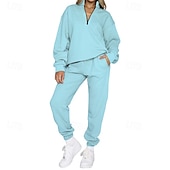 abordables Chándales-Mujer Tracksuit Pantalones Deportivo Sudadera tipo jersey Correa Bolsillo con cremallera Color sólido Trajes de Yoga Otoño Negro Azul cielo Gimnasio Rutina de ejercicio Deportes Resistente al Viento