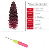 economico Capelli all&#039;uncinetto-Capelli ricci e ondulati all&#039;uncinetto, 24 pollici, per donne, con trecce hawaiane bordeaux, capelli sintetici, treccia bohémien all&#039;uncinetto, extension per capelli all&#039;uncinetto con onde d&#039;acqua.
