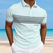 billige Hawaii-poloskjorte for menn-Herre Grafisk Polo Kortermet Polokrage Ferie Moderne treningsklær Fritid / hverdag 3D-utskrift Knapper Sommer Rødstrupe-egg Blå Grå Hvit