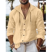 economico Vacanza-Per uomo Camicia Camicia di lino Camicia Estiva Abbigliamento da spiaggia Camicia con Bottoni Semplice Vacanza Casuale Nero Bianco Azzurro cielo Cachi Manica Lunga Colletto Primavera &amp; Estate
