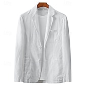 billige Herre Klassiske Blazere-Herre Blazer i lin Sport Coat Fritid / hverdag Strandbryllup Mote Lettvekt Alle årstider Lin i bomull Ensfarget Grunnleggende Enkelt Brystet To-knapp Blazer Hvit Himmelblå Beige