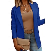 abordables Blazers et Costumes-Femmes Veste Décontractée Confortable Respirant Coupe ajustée Occasionnel Uni Vacances Travail Rue Occasionnel Ouvert devant Régulier Col Rabattu Coupe régulière manche longue Vêtements d&#039;extérieur